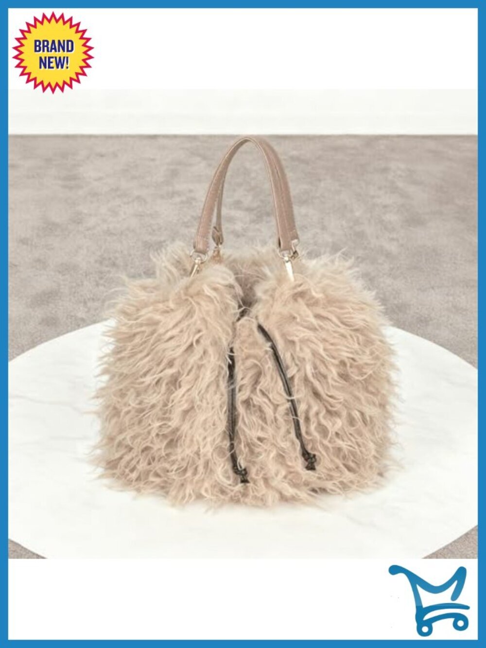 Faux Fur Tote Bag Drawstring Bucket Shoulder Handbag Soft Winter Purse - Picture 2 of 5